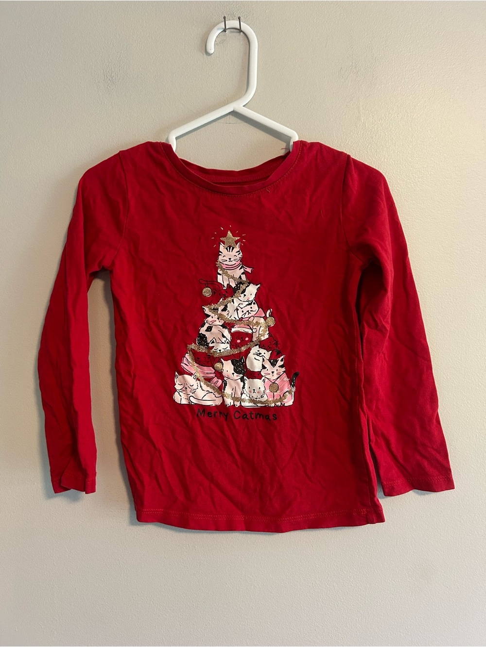 (3/$20) George 4/5 red Christmas cat long sleeve shirt